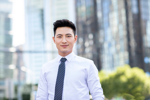 man outside offices